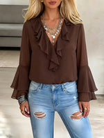 Vintage Elegant Chiffon Bell Sleeve Ruffle Shirt