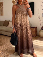 Women's Cross Halter Gradient Leopard Print Chiffon Maxi Dress