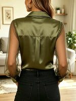 Retro Chic Art Pockets Casual Stylish Lapel Sheer Long Sleeve Shirt