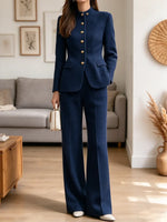 Vintage Chic Art Casual Stylish Long Sleeve Blazer Coat And Pants Two-piece Suit