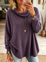 Women's Button Detail Waffle Knit Cowl Neck Top