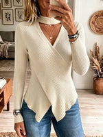 Women's Mock Neck Cutout Crossover Ribbed Top
