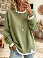 Women's Waffle Knit Layered Fake Two-Piece Top