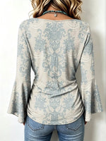 Retro Floral Pattern Art Print Casual Stylish Cotton V Collar Shirt
