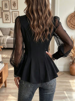 Women's Brown V-neck Long Sleeve Top With Embroidered Center Panel And Bell Sleeves