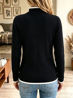 Women's Contrast Trim Full-Zip Ribbed Knit Cardigan