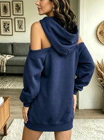 Women's Cold-Shoulder Hooded Sweatshirt Mini Dress