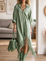 Vintage Chic Fringe Zip Lapel Art Casual Stylish Long Sleeve Dress