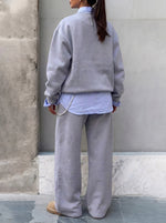 Women 2 Piece Outfit Oversized Crew Neck Sweatshirt Wide Leg Sweatpants Tracksuit Set