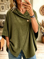 Women's Asymmetrical Single-Button Corduroy Poncho Top