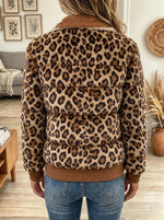 Women's Leopard Fux Fur Trim Puffer Jacket