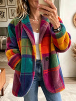 Women's Multi-Color Plaid Fleece Coat