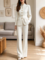 Vintage Chic Art Casual Stylish Long Sleeve Blazer Coat And Pants Two-piece Suit