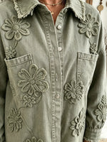 Women's Floral Applique Frayed Denim Jacket