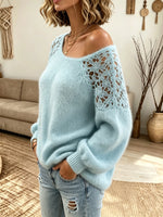 Women's Crochet Cutout Fuzzy Sweater