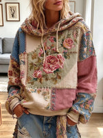 Vintage Floral Pattern Art Casual Stylish Long Sleeve Hooded Sweatshirt