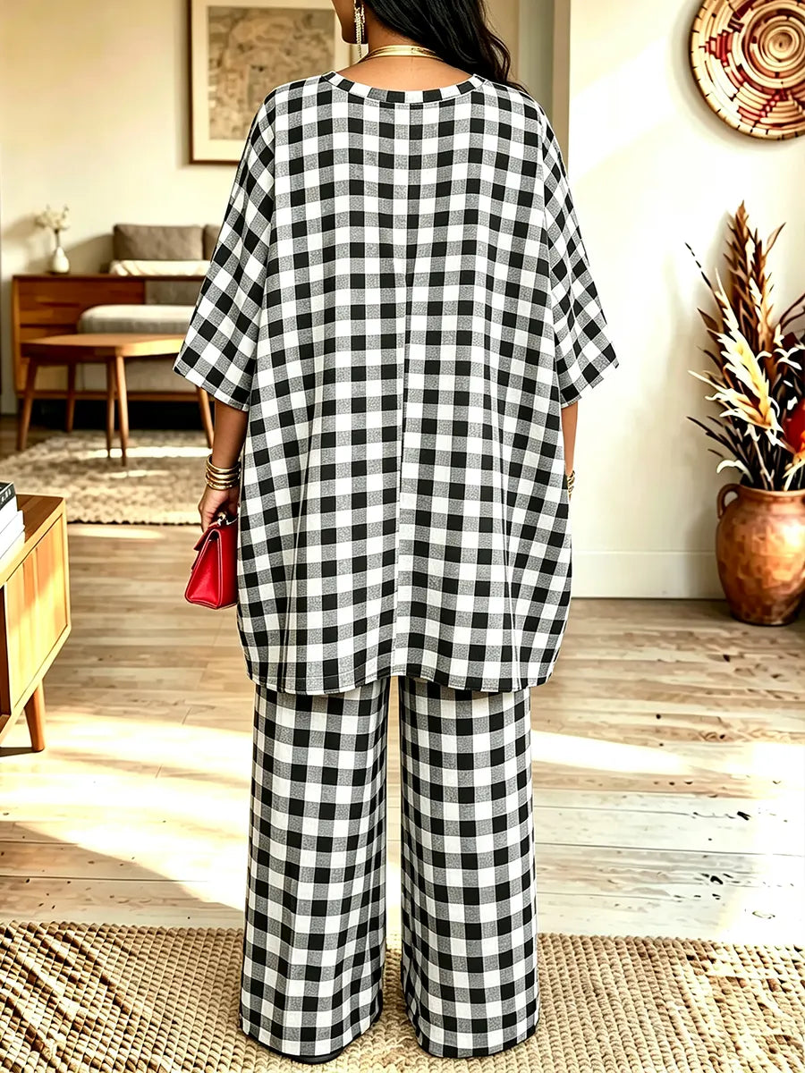 Women's Bowknot Decor Straight-leg Pants Loose Casual Two-piece Set