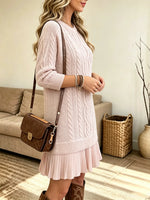 Women's Cable Knit Pleated Hem Sweater Dress