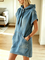 Retro Hooded Art Casual Stylish Short Sleeve Denim Mini Dress