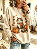 Funny Cat Pumpkin Pattern Art Print Casual Long Sleeve Sweatshirt