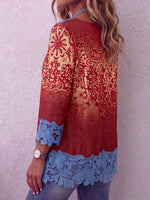 Vintage Elegant Pattern Print Patchwork Hollowed Out Lace Shirt