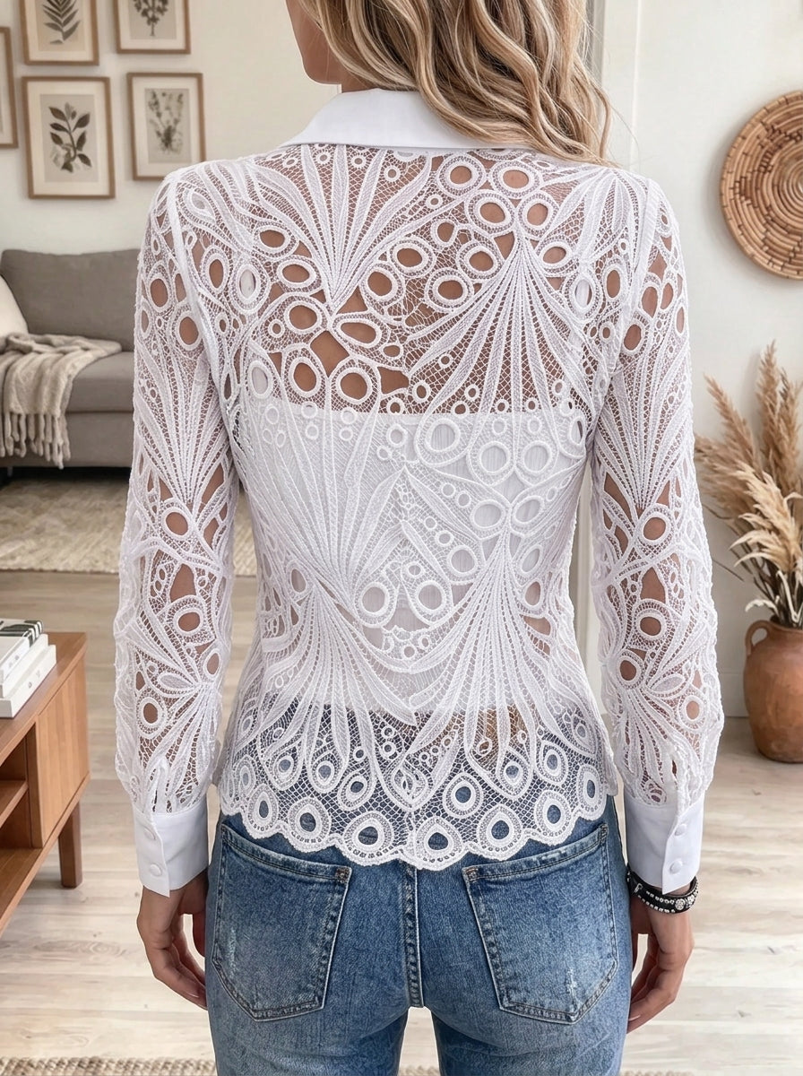 Women's Hollow-Out Lace Button-Down Shirt