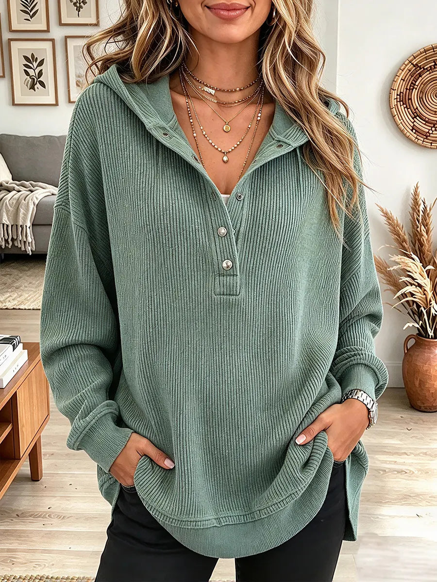 Vintage Elegant Textured Fabric Hooded Sweatshirt
