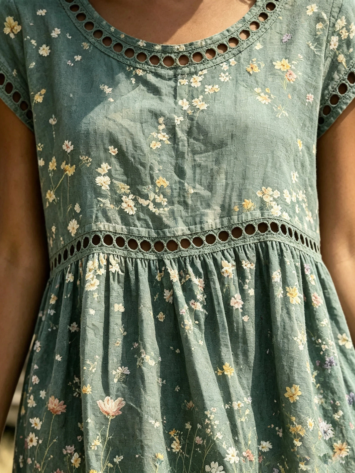 Women's Eyelet Cutout Wildflower Midi Dress