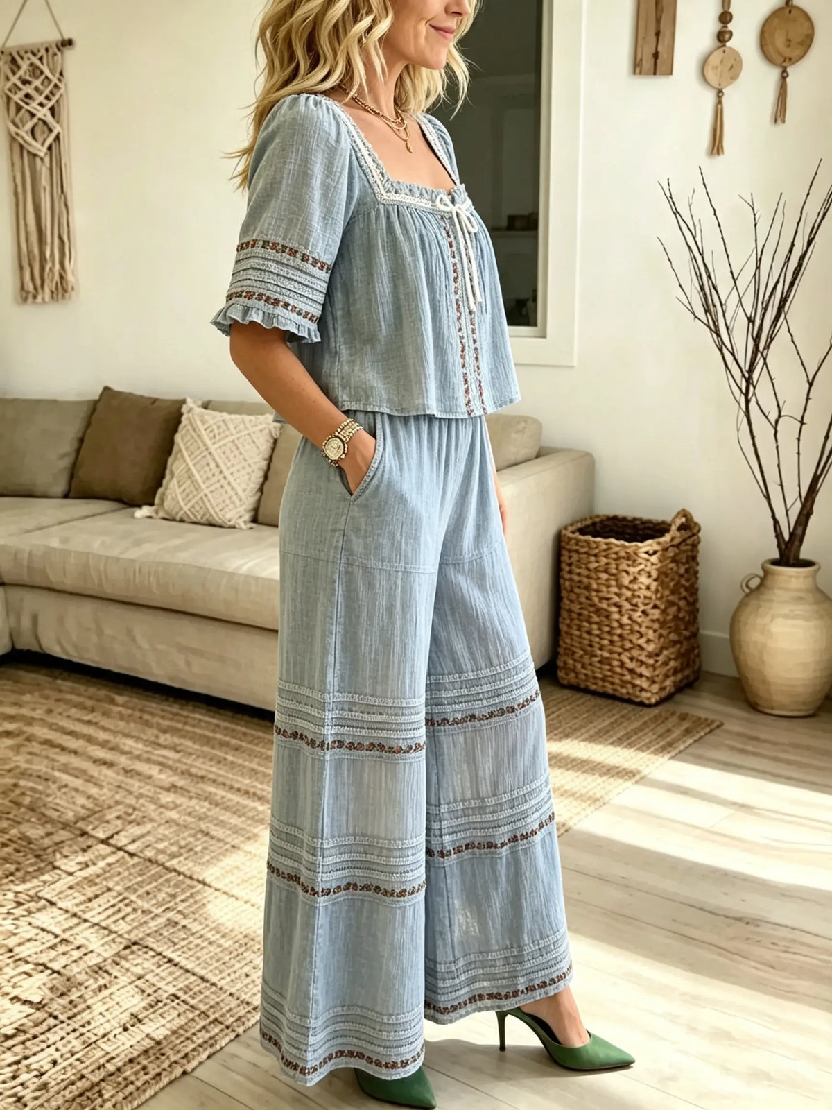 Women's Floral Wide-leg Two-piece Set