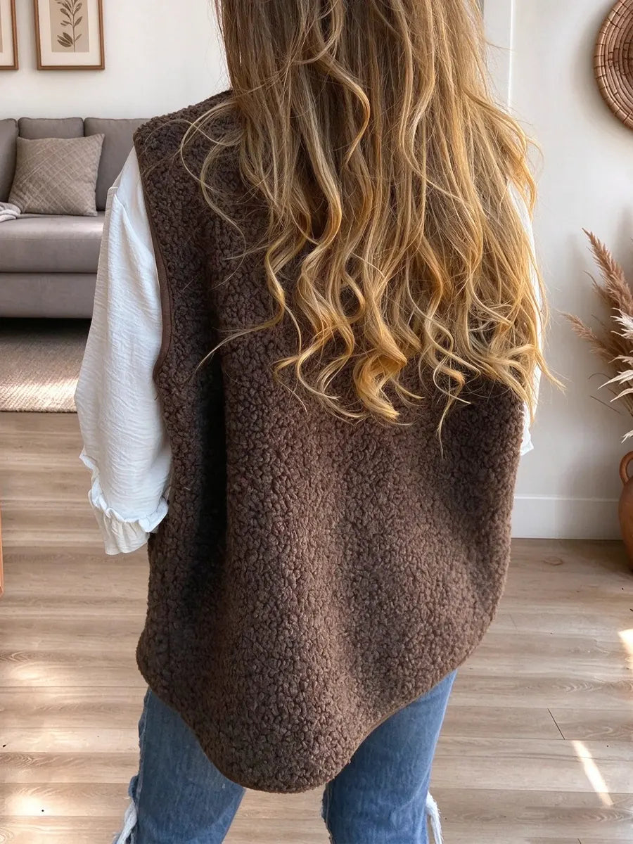 Retro Fuzzy Sherpa Art Casual Stylish Sleeveless Vest Coat