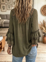 Women's Tiered Ruffle Sleeve Floral Lace Peasant Blouse