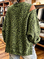 Retro Leopard Pattern Art Print Casual Stylish V Collar Long Sleeve Sweatshirt