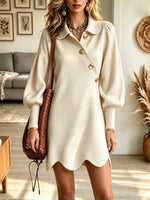 Women's Lantern Long Sleeve Asymmetrical Button Mini Dress