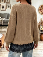 Vintage Elegant Knitted Fabric Patchwork Lace Sweater