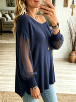 Women's Off-the-Shoulder Sheer Sleeve Knit Top