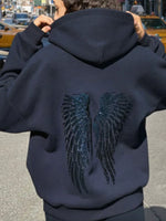 Women Oversized Hoodie With Sequin Angel Wings Back Print