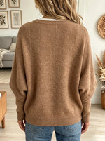 Women's Split Henley Button Layered Batwing Sweater