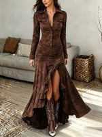 Vintage Elegant Slit Slim-fit Ruffled Dress Dress