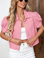 Retro Chic Lapel Casual Stylish Short Sleeve Denim Coat