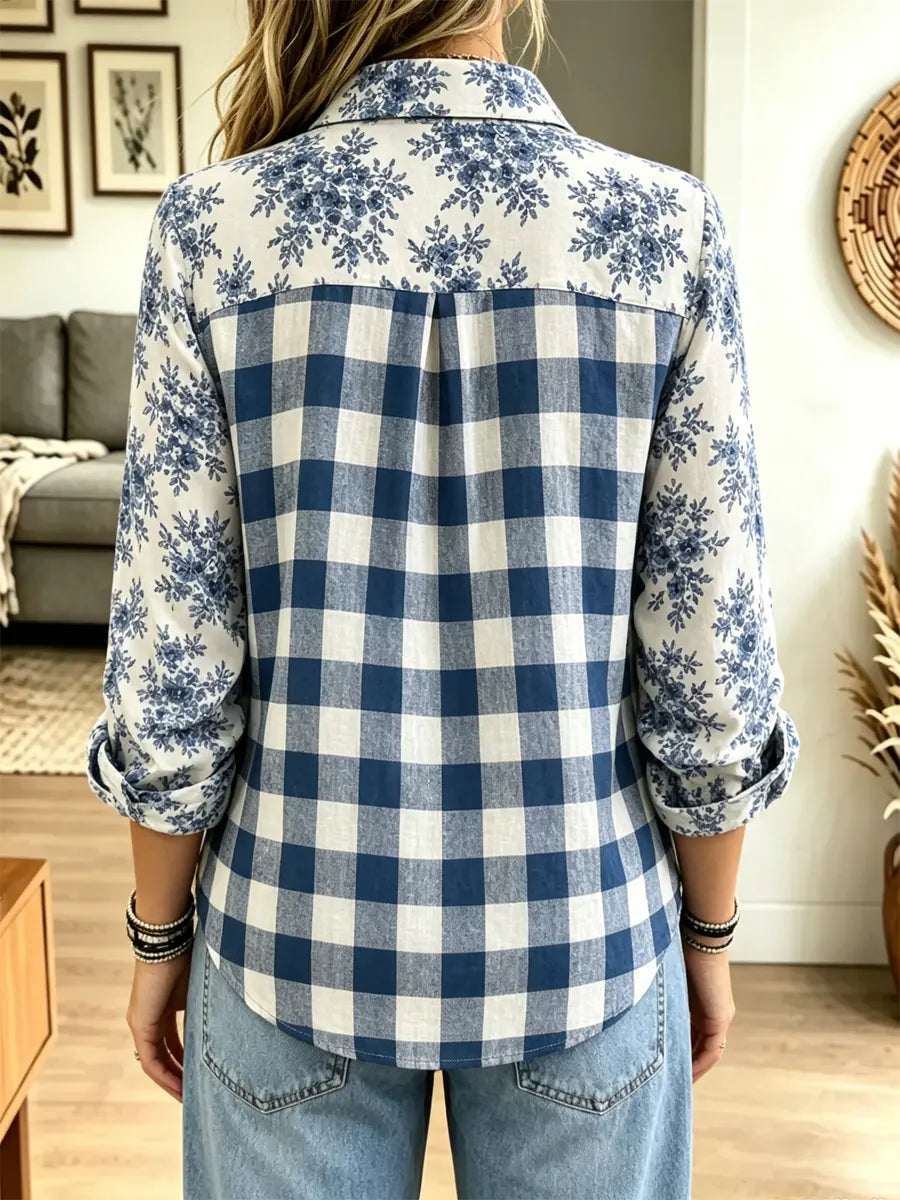Retro Floral Pattern Art Print Casual Stylish Long Sleeve Cotton Linen Shirt