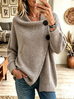 Women's Cowl Neck Oversized Knit Cardigan, Button Wrap Loose Long Sleeve Sweater Coat