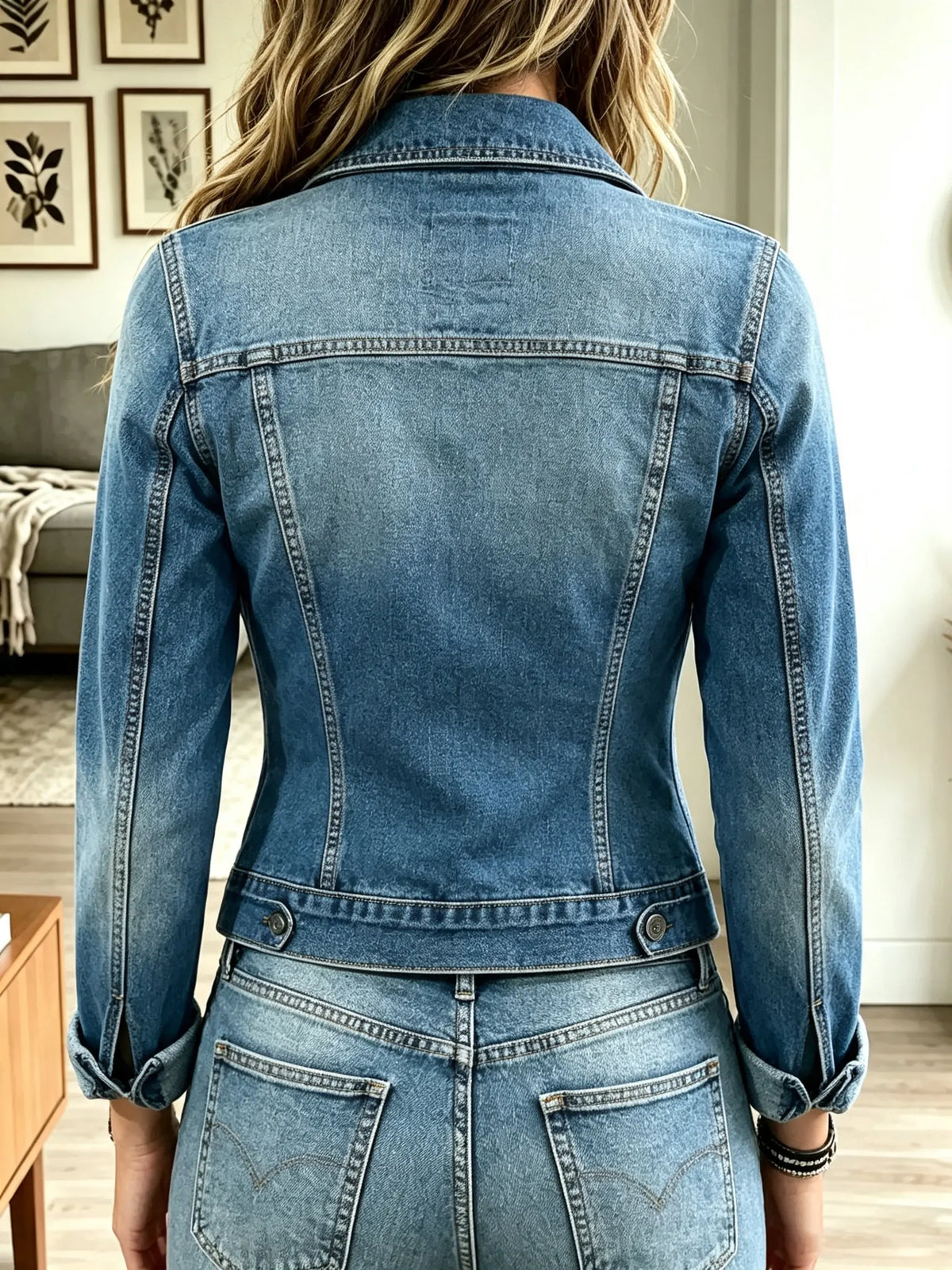 Women's 3D Flower Applique Fitted Denim Jacket