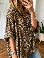 Women's Oversized Leopard Print Henley Shirt