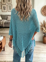 Women's Crochet Fringe Poncho Sweater