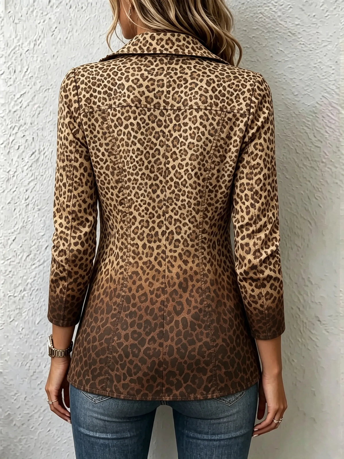 Women's Ombre Leopard Ruffle Blazer Jacket