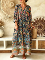 Women's Vintage Floral Paisley Print V-Neck Maxi Dress