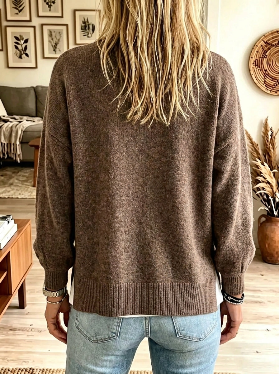 Women's Slouchy Drop-Shoulder Side-Slit Knit Sweater