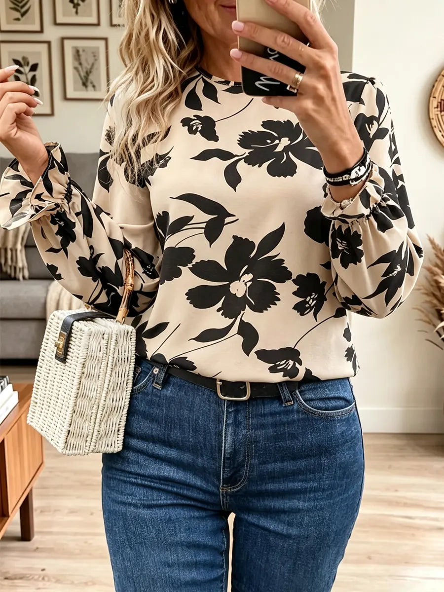 Retro Floral Pattern Art Casual Stylish Bow Long Sleeve Shirt