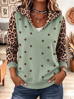 Vintage Elegant Leopard Print Patchwork Hooded Sweatshirt