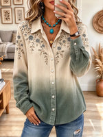 Retro Floral Pattern Art Casual Stylish Long Sleeve Lapel Shirt